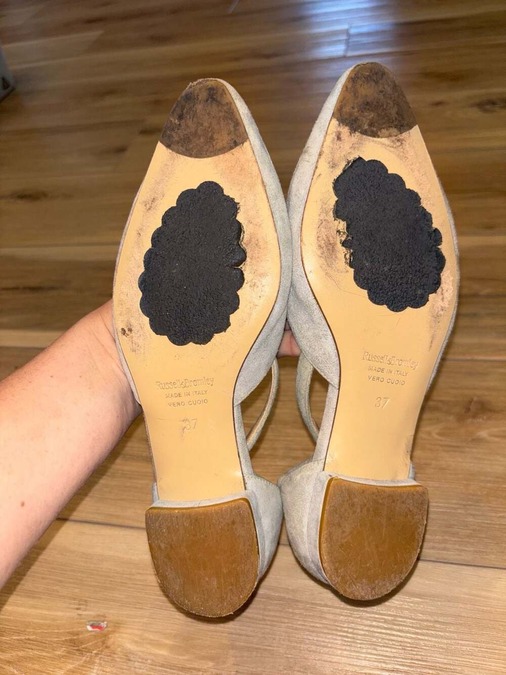 Russell & Bromley Bond Street London Suede Strappy Pointed Toe Kitten Heels - Picture 5 of 5